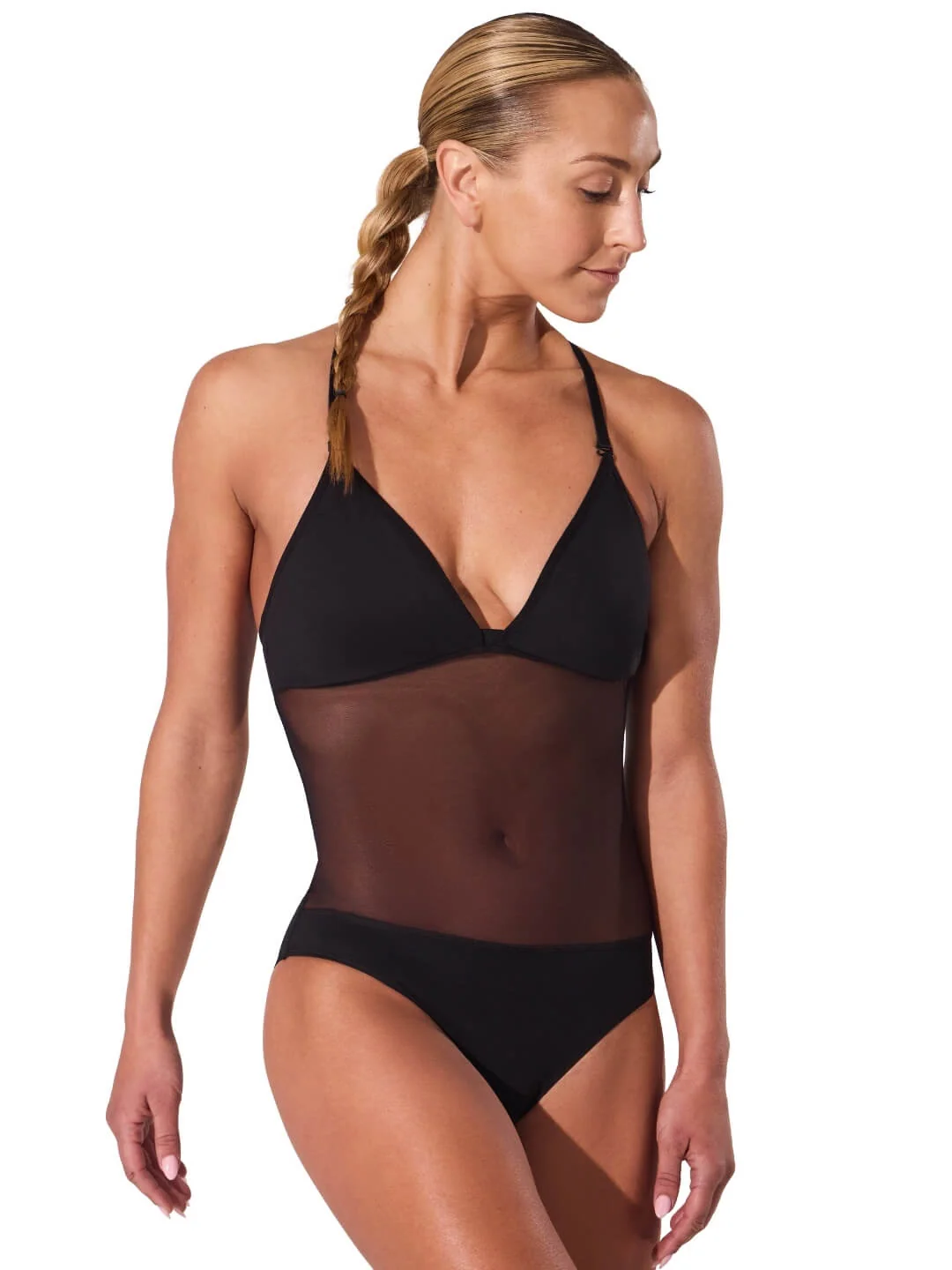Plunge Neck Mesh Midriff Leotard - Image 23